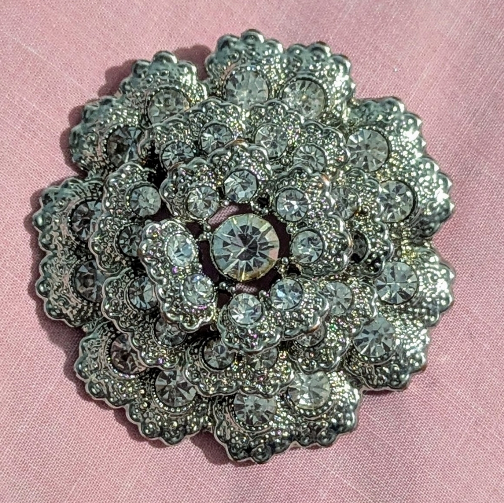 Elegant Silver Crystal Brooch
